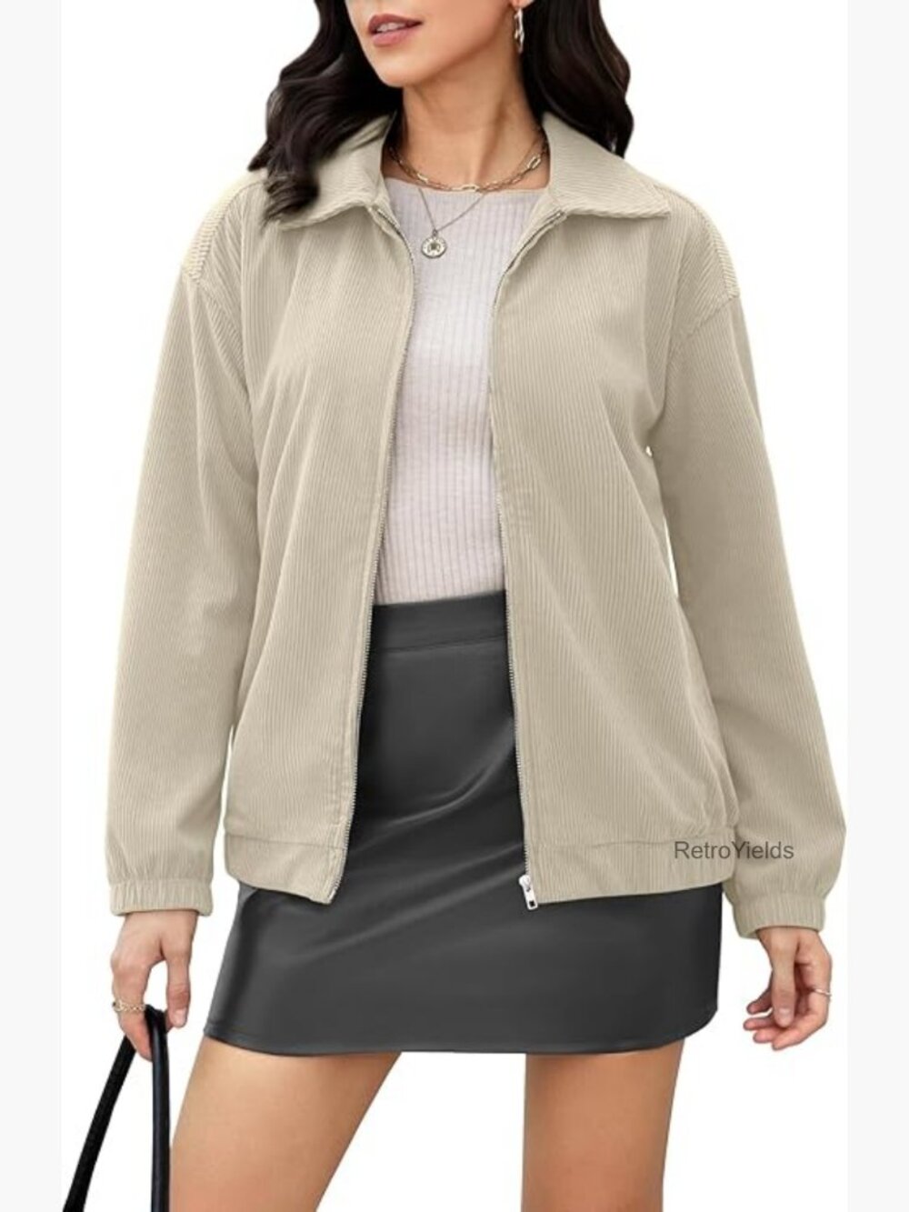 Women's Corduroy Jacket Fall Casual Zip Up Lapel Coat Trendy Winter Barn Jackets - Picture 1 of 7